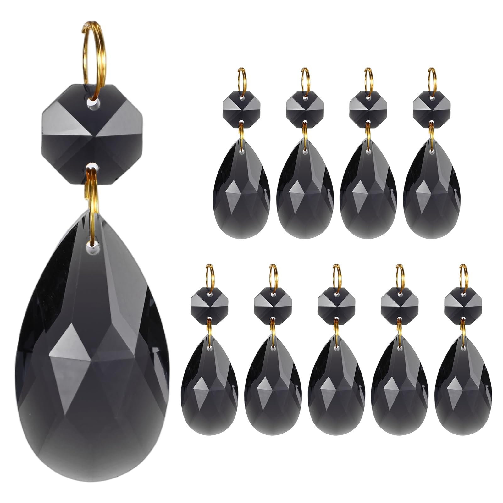 M METERXITY 10PCS Crystal Suncatcher 1 Teardrop Prisms Pendants Ornament, 38mm Chandelier Hanging Crystal Sun Catcher Beads for Home Garden Windows Wedding DIY Decoration [Black]