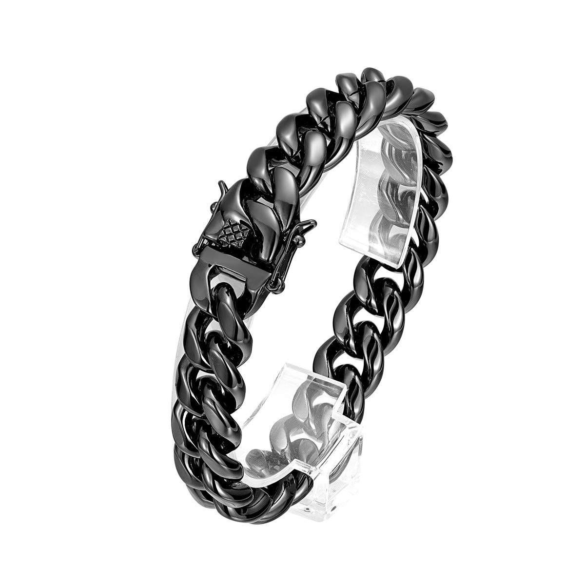 ROWIN&CO'ROWIN&CO Stainless Steel Miami Cuban Chain Bracelet, Black/18K Gold/Rainbow Nickel-free, Thick Wristchain Men/Women, Hip hop Jewelry Curb Cuban Link Bracelet Chain, W: 15mm, L: 8''/8.5''/ 9''.'