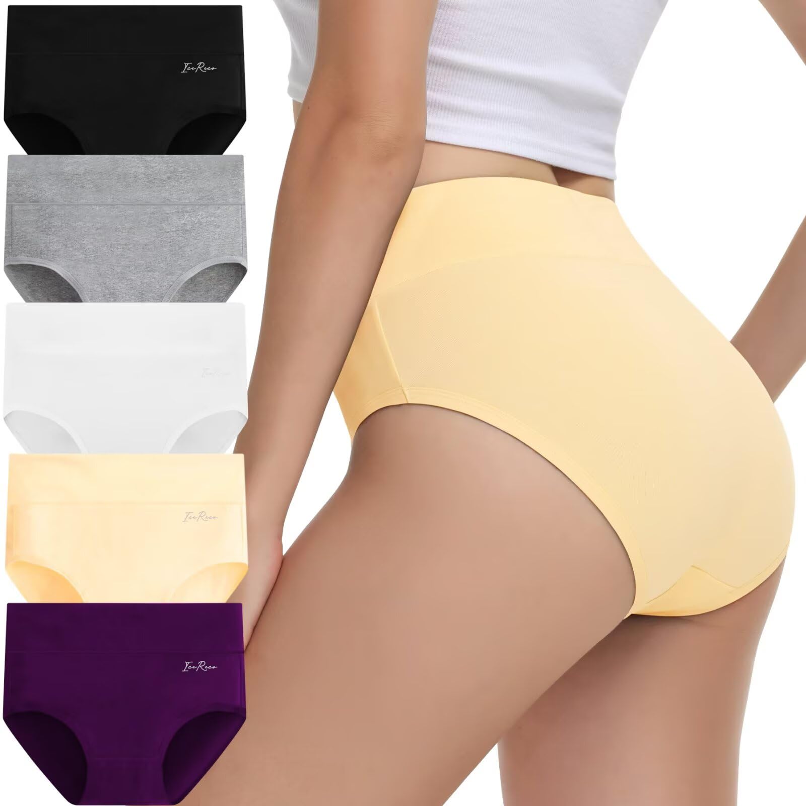 IceReco Mutande Donna Cotone Vita Alta Pacco da 5 Slip Donna Elasticizzato Comode Sexy Morbide Mutandine