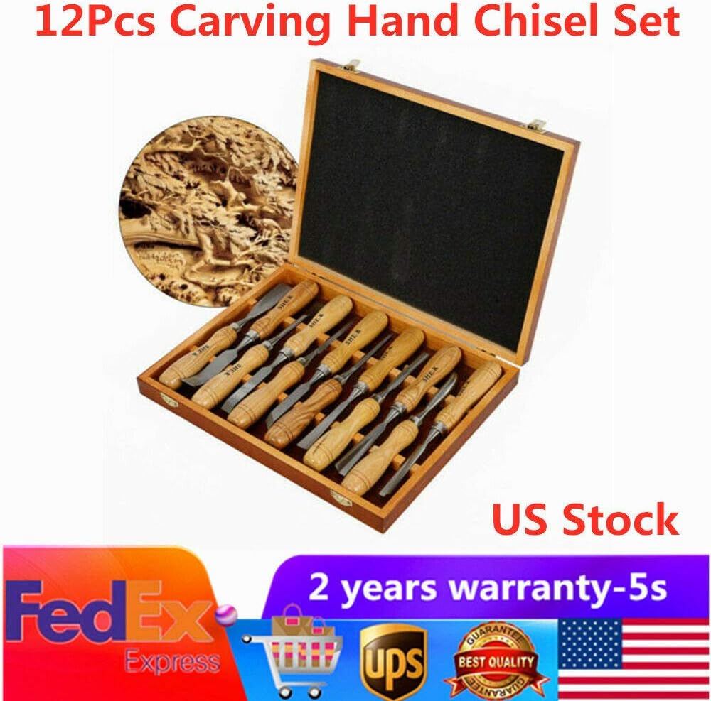 Lowest Price Professional 12Pcs Wood Carving Chisels | Gouges Set Woodworking Carving Hand Tools Kit For Diy Wood Carving, Wood Carving, Root Carving, Furniture Carving Carpenter Experts & Beginners Usa Stock