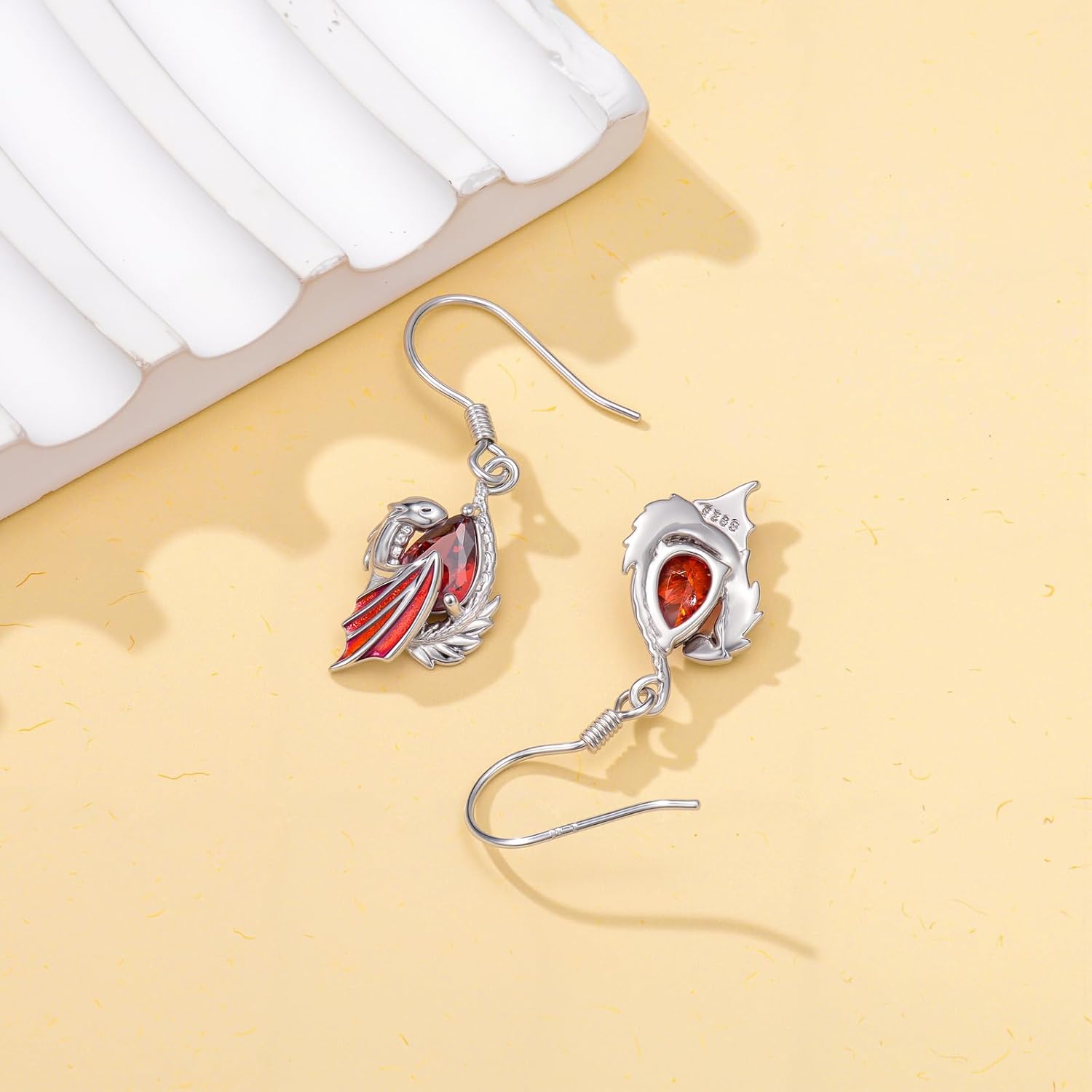 LONAGO Dragon Birthstone Earrings 925 Sterling Silver Wyvern Dragon Drop Dangle Earring Gift for Women - Image 2