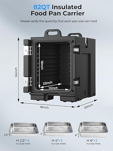 Miniatura 2 de Calentador de alimentos con ruedas, cajas calientes de 82 cuartos para catering, LLDPE aislado para alimentos con asas, apilable, calentadores de