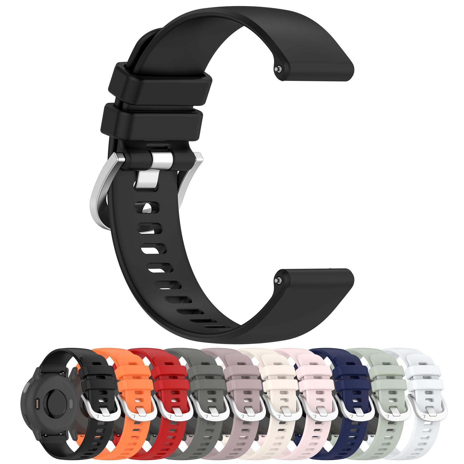 Disscool Replacement Wristbands Compatible with Garmin vivoactive5, 20mm Adjustable Soft Silicone Wrist Strap with Quick Release Watch Accessories(Black)