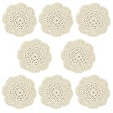 8 Pack 4' Doilies Cotton Coaster Cup Mat Hollow Crochet Lace Cotton Coasters Round Flower Shape Cup Mat Handmade Table Placemats for Drinks Cups Bottles Decoration 4 Inch Beige
