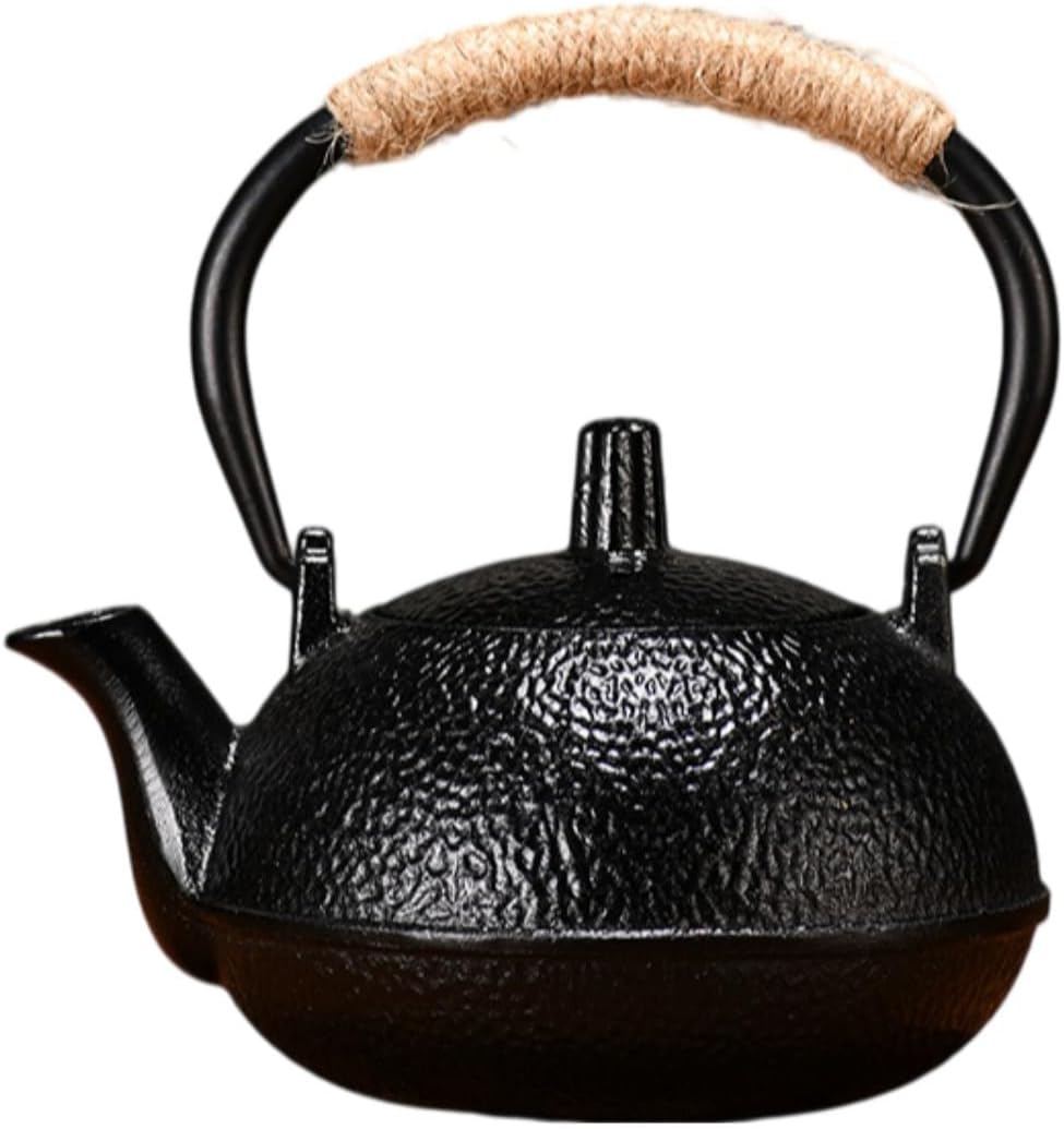 铸铁茶壶生铁壶围炉煮茶铁艺茶壶家 Ceramic Kung Fu Tea Set,teapot,Teacups,warming Wedding Birthday Gift,Tea Tray Chinese,Dishwasher Safe 黑色300毫升素壶+滤网