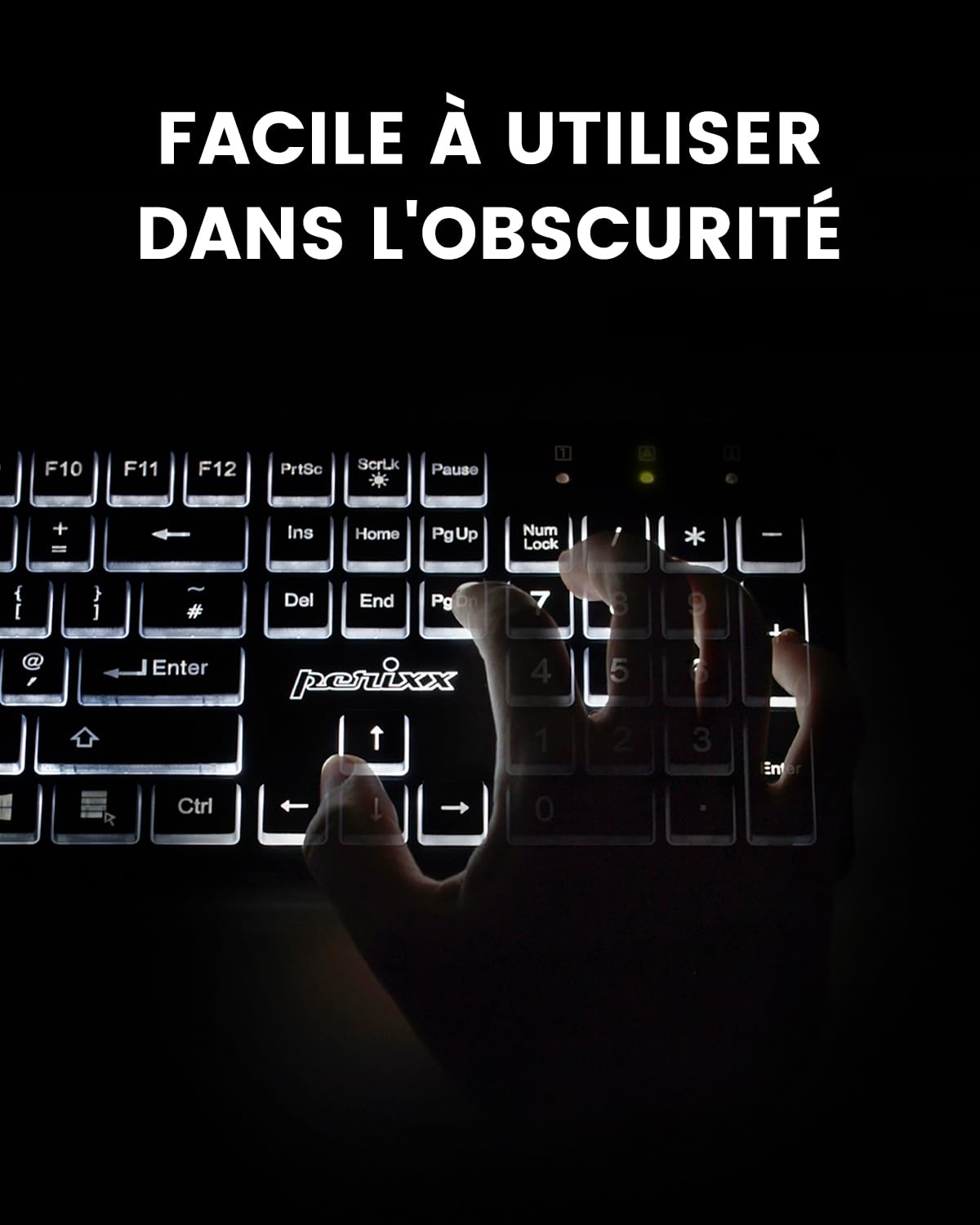 Perixx PERIBOARD-317 Clavier Rétroéclairé Filaire USB, Touches à Membrane, LED Blanche, AZERTY Français, Windows Compatible