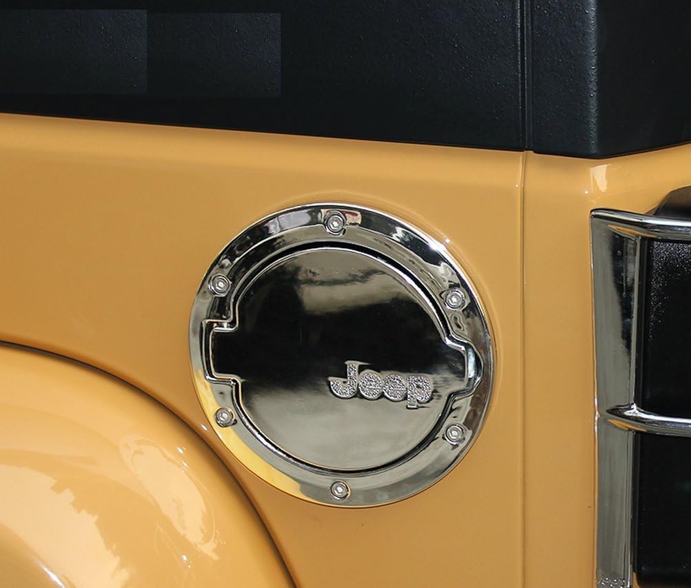 Yiida Chrome Fuel Filler Door Cover Gas Tank Cap 4-door 2-door for Jeep Wrangler Jk Sahara Sport Rubicon X & Unlimited (Chrome) 2007-2016