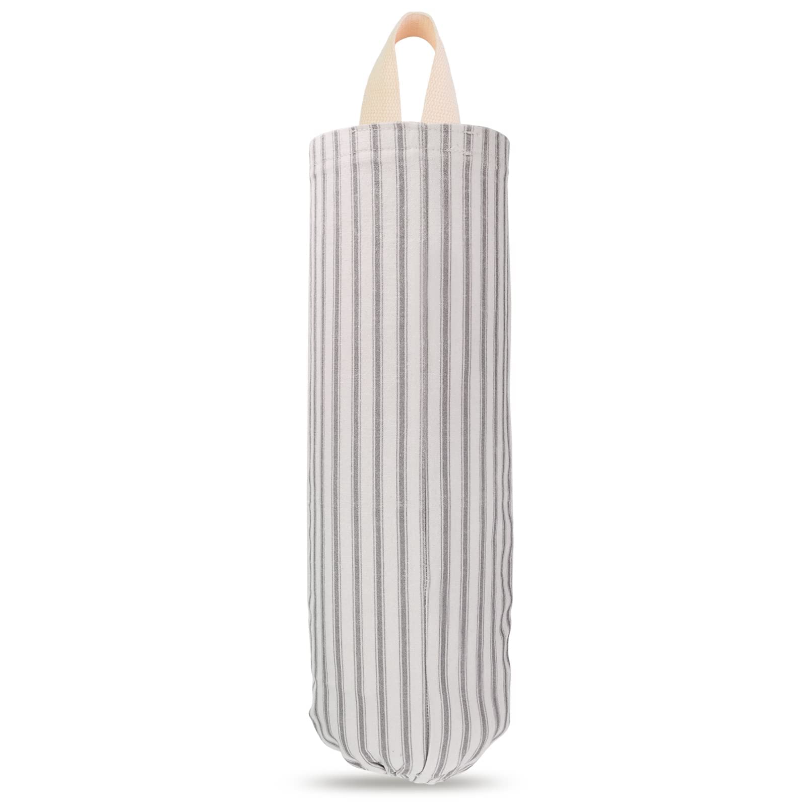 Hanging Plastic Bag Holder & Dispenser | 50x20cm Washable Canvas Organizer with Elastic Bottom for Kitchen Grocery Bags (Striped)-image-19