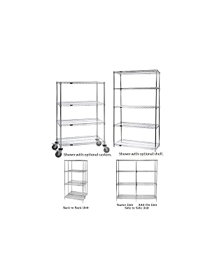 Quantum Storage Systems AD74-1236C Add-On Kit for 74" High 4-Tier Wire Shelving Unit, Chrome Finish, 12" Width x 36" Length x 74" Height