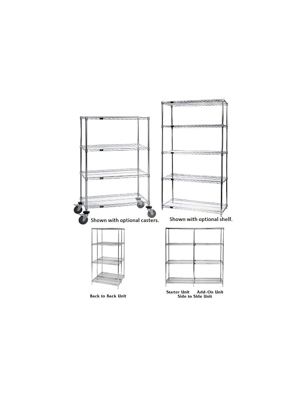 Quantum Storage Systems AD86-1242C Add-On Kit for 86" High 4-Tier Wire Shelving Unit, Chrome Finish, 12" Width x 42" Length x 86" Height