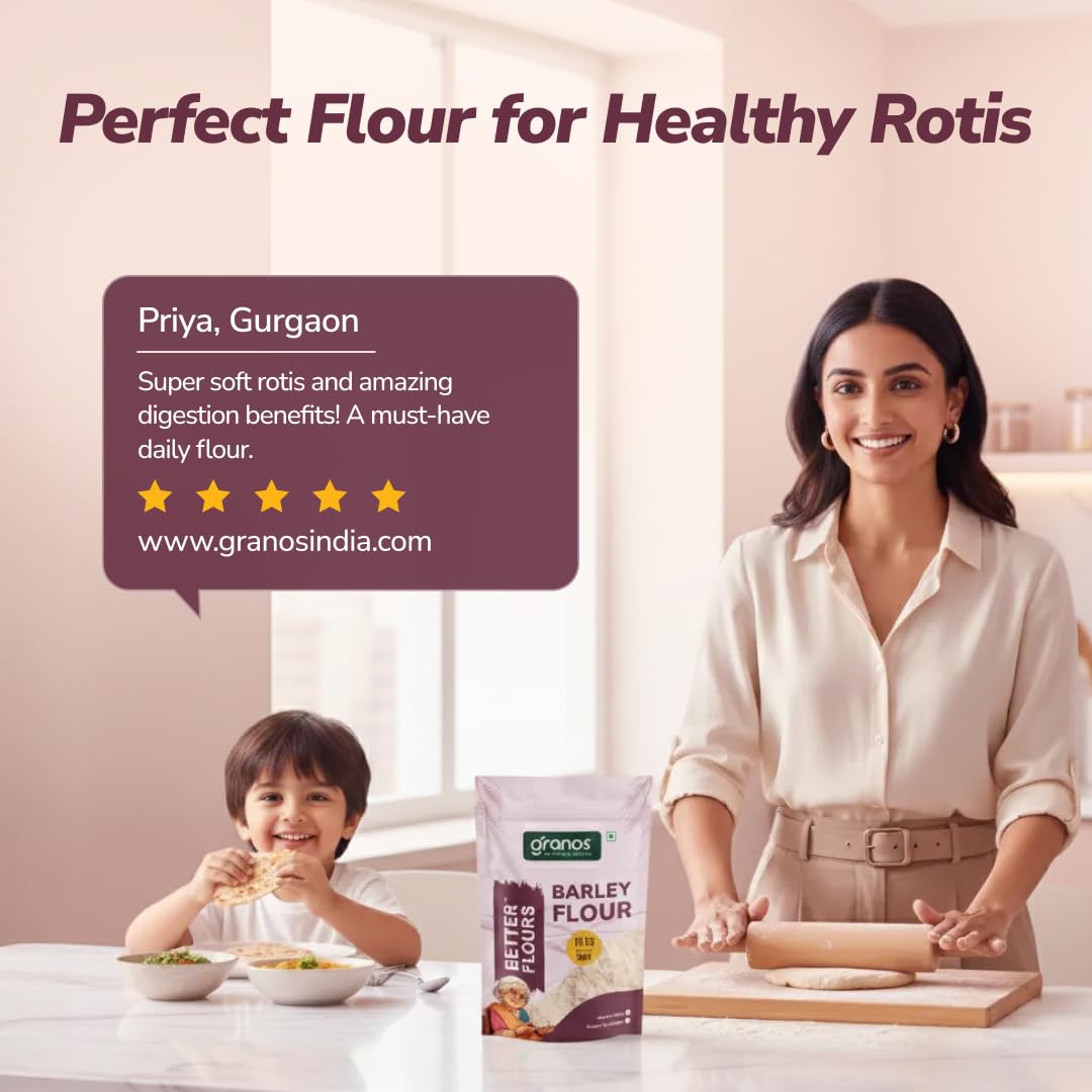 Granos Barley Flour, High in Protein and Fibre, 100% Whole Grain Jau Atta, No Maida, Chemical Free, Weight Loss and Diabetic Support, 900g (Pack of 2) - Image 8 thumbnail
