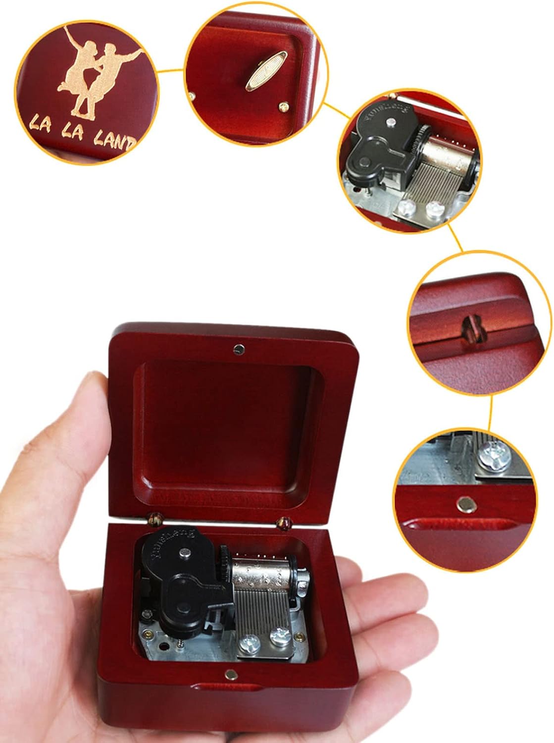 Sinzyo Music Box Vintage Wood Carved Mechanism Musical Boxs Gift for Birthday Valentine's Day Christmas Day(La la Land -Wine Red Box) image 2