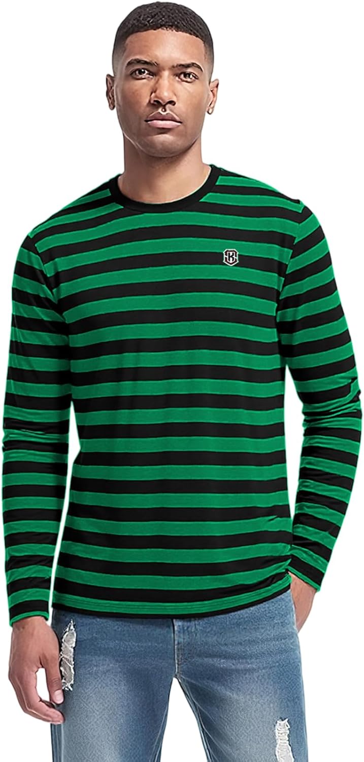 KESIHAN Men's Casual Striped Shirts Crewneck Long Sleeve Basic T-Shirt Basic Daily Work Stripe Tee Tops - Image 5