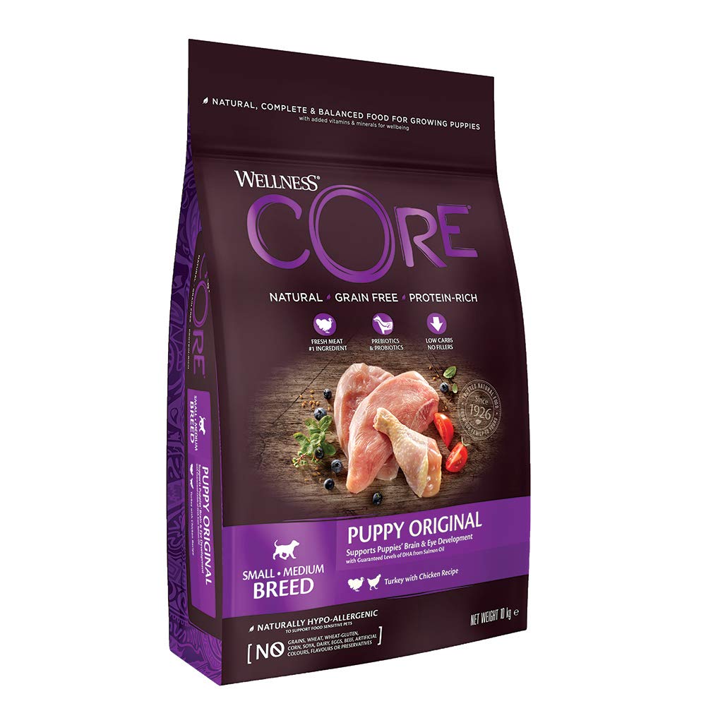 Wellness CORE Puppy Original, Welpenfutter trocken für kleine & mittelgroße Welpen, Pute & Huhn, 10 kg & Puppy Original, Welpenfutter nass, Huhn & Pute, 6 x 400 g