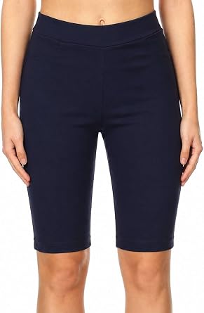 Jvini 9" Bermuda Shorts for Women- Womens Pull On Stretchy Jean Shorts Knee Length Side Slit Available Plus Size