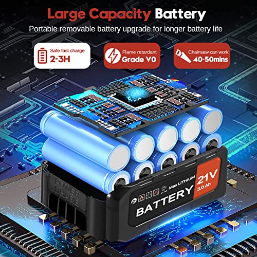 Electric Chainsaw Cordless 12 Inch 3000Mah Chainsaw Power With 2 Chains, Brushless Chainsaw Battery Powered For Trees Cordless Chainsaw Wood Farm Garden Ranch Forest Cutting Fast Charger Included #TOP5