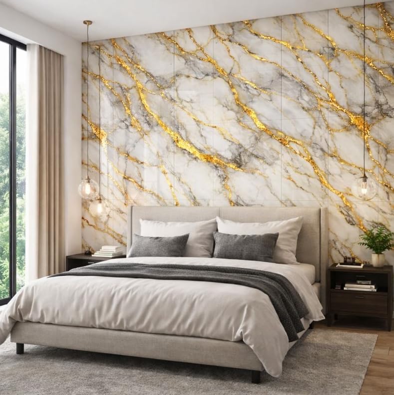 Image of WALLVEAR PE Foam Marble Wall Panel Sheet | Self Adhesive DIY Wall Covering (4, Dark Brown)