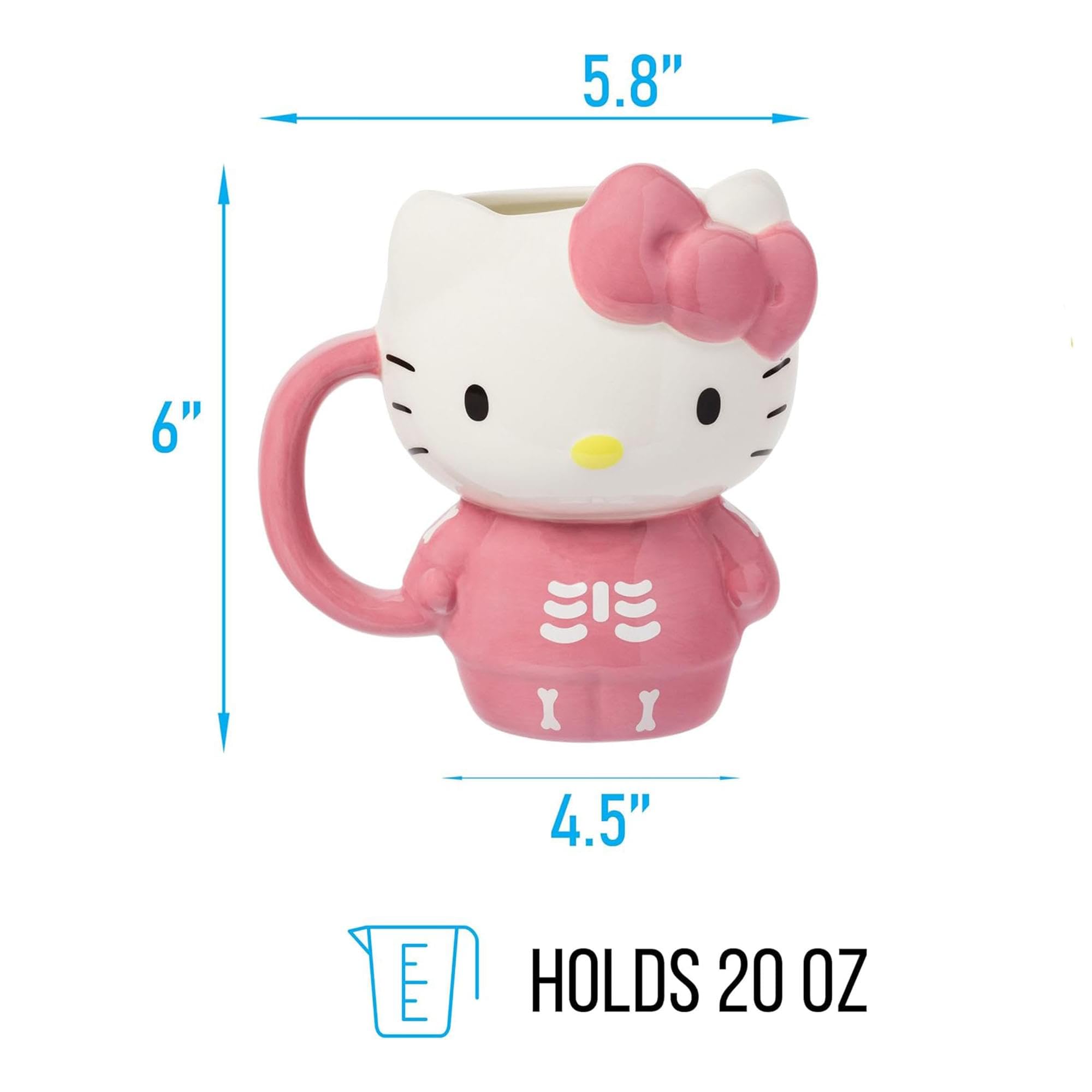 Silver Buffalo Sanrio Hello Kitty Halloween Gruseliges rosa Skelett Kostüm Keramik 3D geformte Tasse, 590 ml | Halloween, rosa Kostüm, Keramik, 0,59 Liter