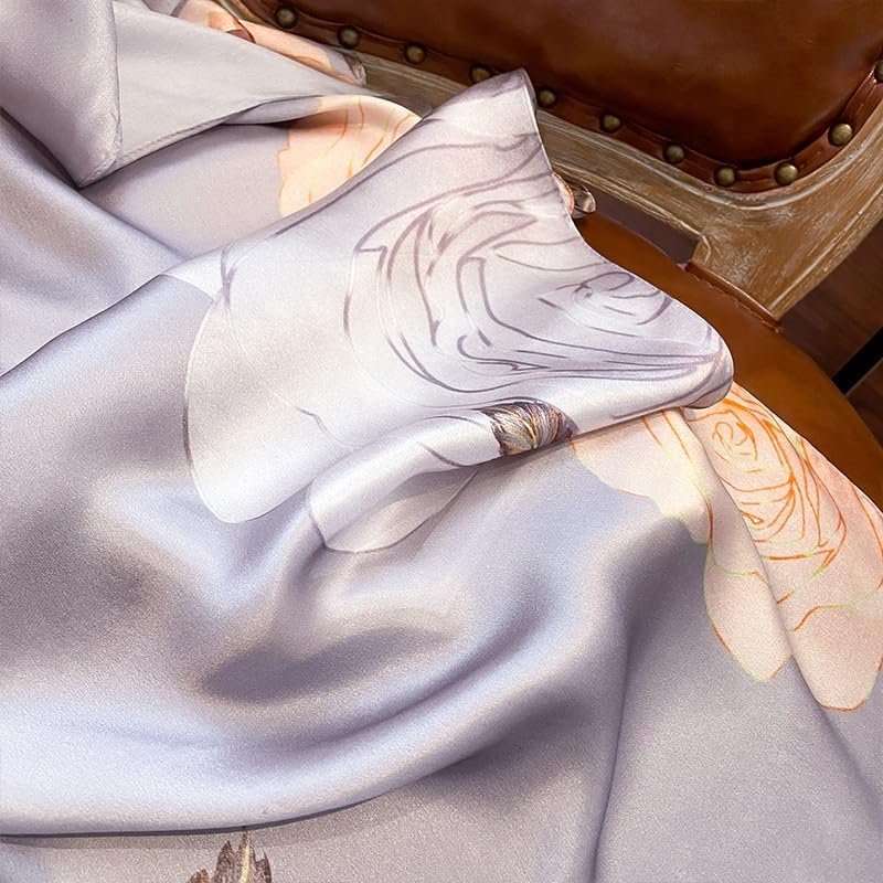 Fashion Luxury Rose Long Silk Scarf Women's Satin Digital Printed Lightweight Sunscreen Shawls