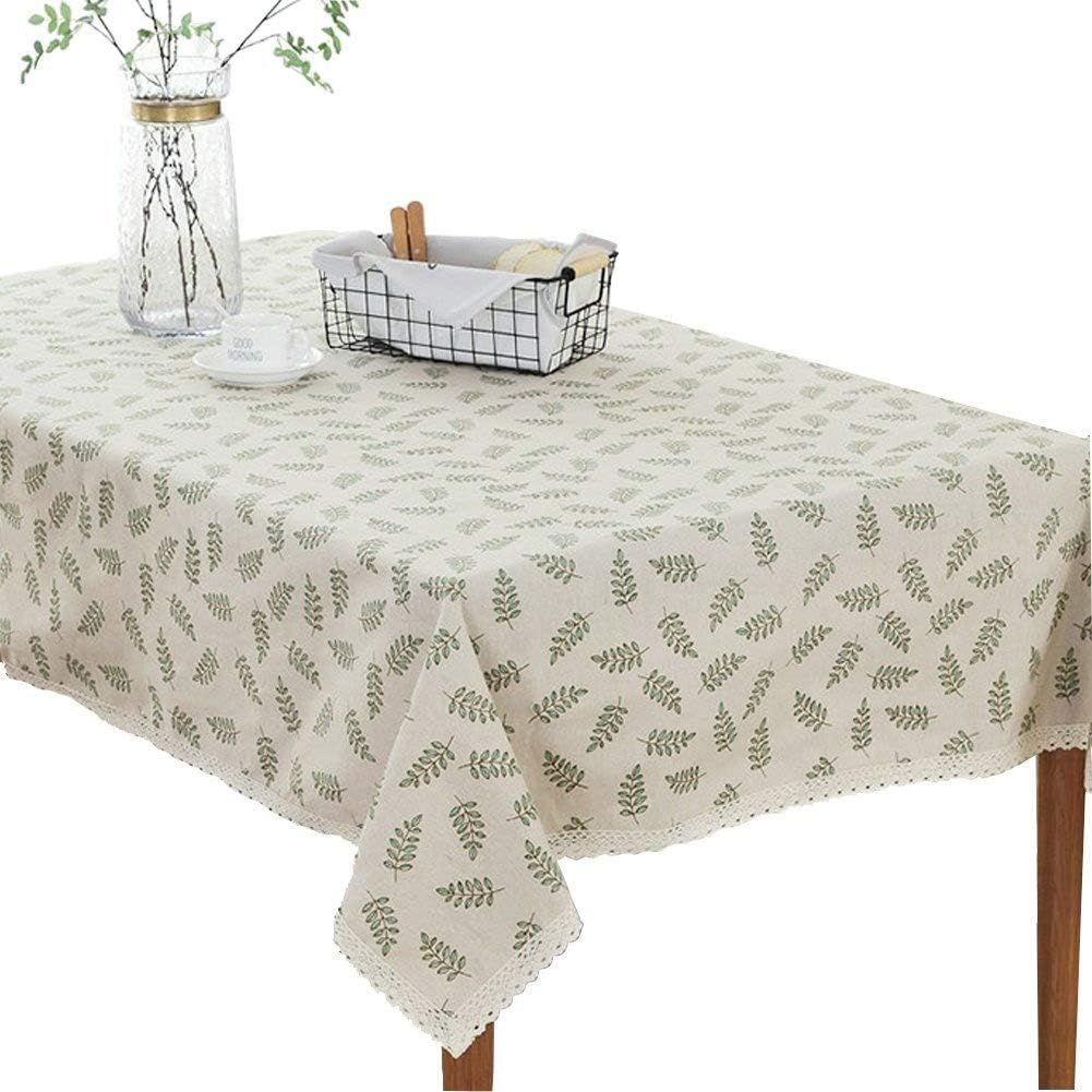 Bringsine Rectangular Cotton Linen Leaves Tablecloth,Tablecloth Vintage Oblong Dinner Picnic Table Cloth Home Decorative Cover（55 x 87 Inch）