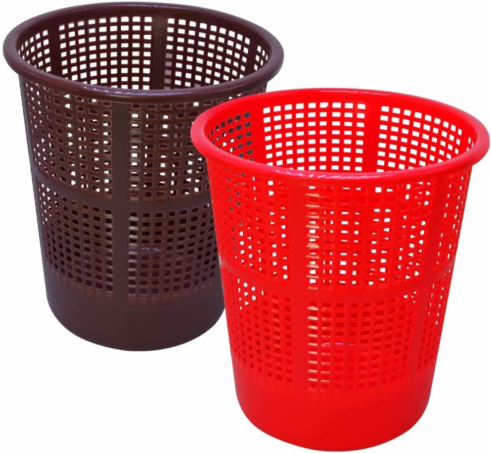 Wonder Simply Home Jali 222 Open Plastic Dustbin for Home/Office/Organization etc. Set of 2 Pcs, 7 LTR Dustbin, Color (Red Brown