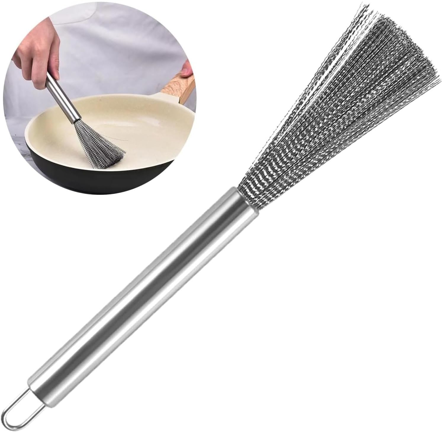 KESI ORNAMENTS Pan Cleaning Brush for Kitchen,Wok Brush, Pot Scrubber, Dishes Scrub Brush, Steel Scrubbers for Cleaning Dishes, Steel Wool Scrubber with Handle, Steel Scrubber, Steel Scrubber Brush