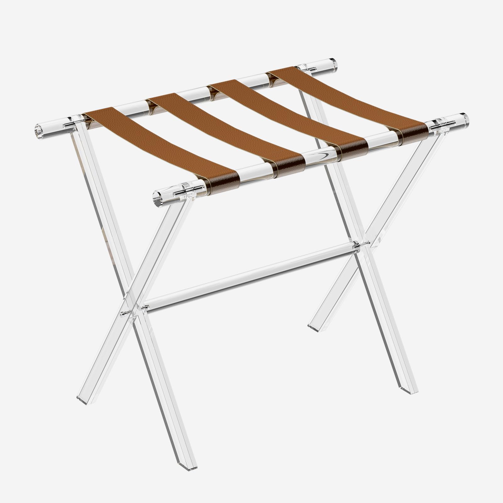 Sumerflos Acrylic Luggage Rack for Guest Room - Foldable Suitcase Stand with Leather Straps for Bedroom Living Room Hotel Heavy-Duty, Holds up to 50-100 lb Lightweight Space Saving