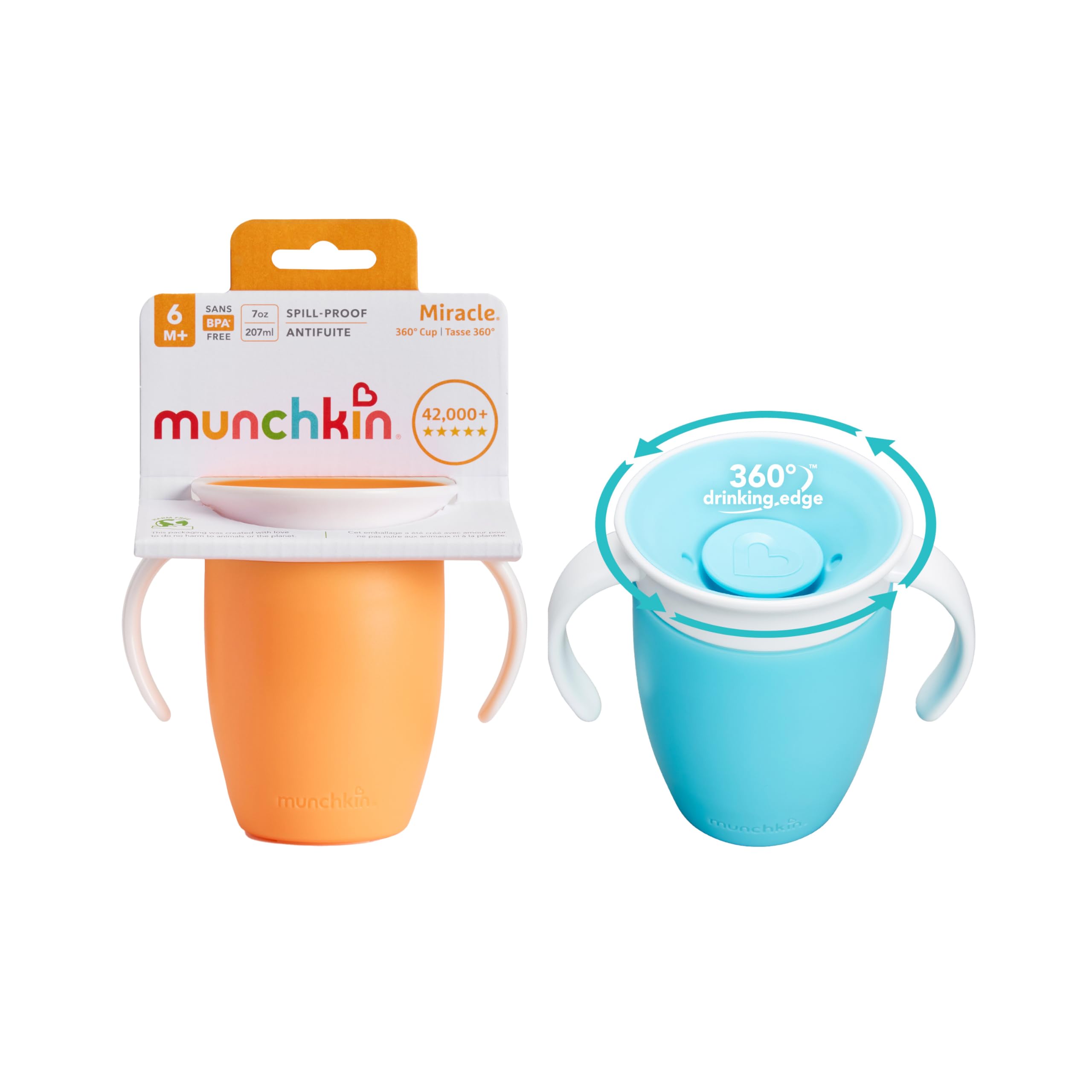 Munchkin Miracle 360 Sippy Cup | Trainer Toddler BPA Free Baby & Toddler Cups w.Handles | Non Spill | Dishwasher Safe Baby | Leakproof | 6+ Months| 7oz/207ml | 2 Pack | Blue/Green — view 14