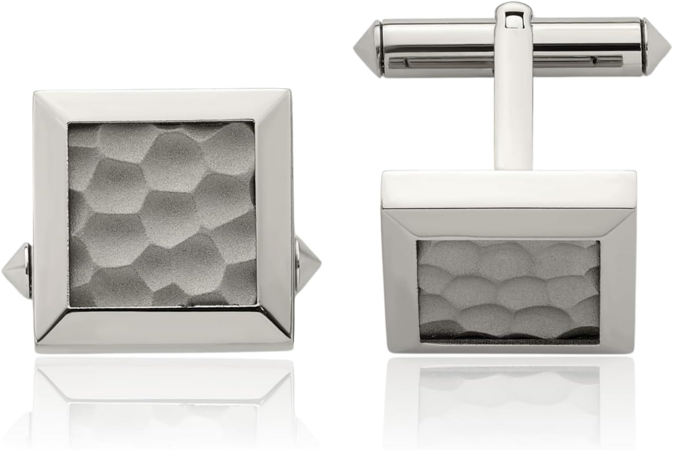 Titanium Square Cuff Links Hammered Matte for him IceCarats