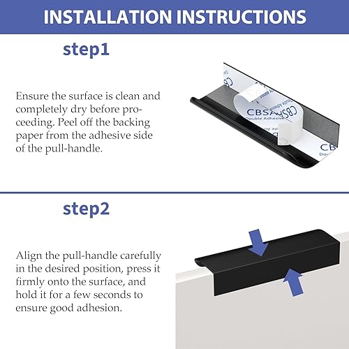 Miniatura 3 de Peaha Paquete de 6 tiradores de dedo negros para armarios de 4 pulgadas (3.937 in) de longitud total, manijas adhesivas para gabinetes, manijas de