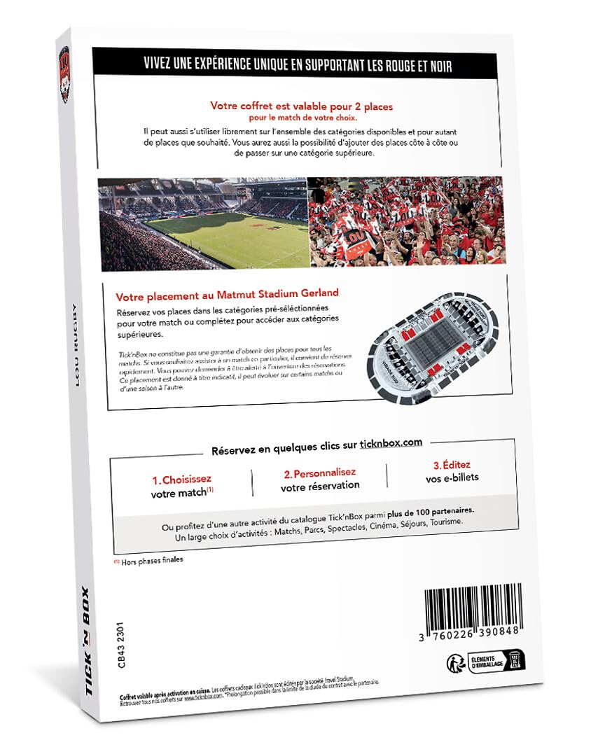 Wonderbox Connect - Coffret Cadeau - Lou Rugby - Match en Duo - 2 Places pour 1 Match au Choix - Parmi 15 matchs par an, valable pour Tous Les matchs à Domicile - Validité 27 Mois