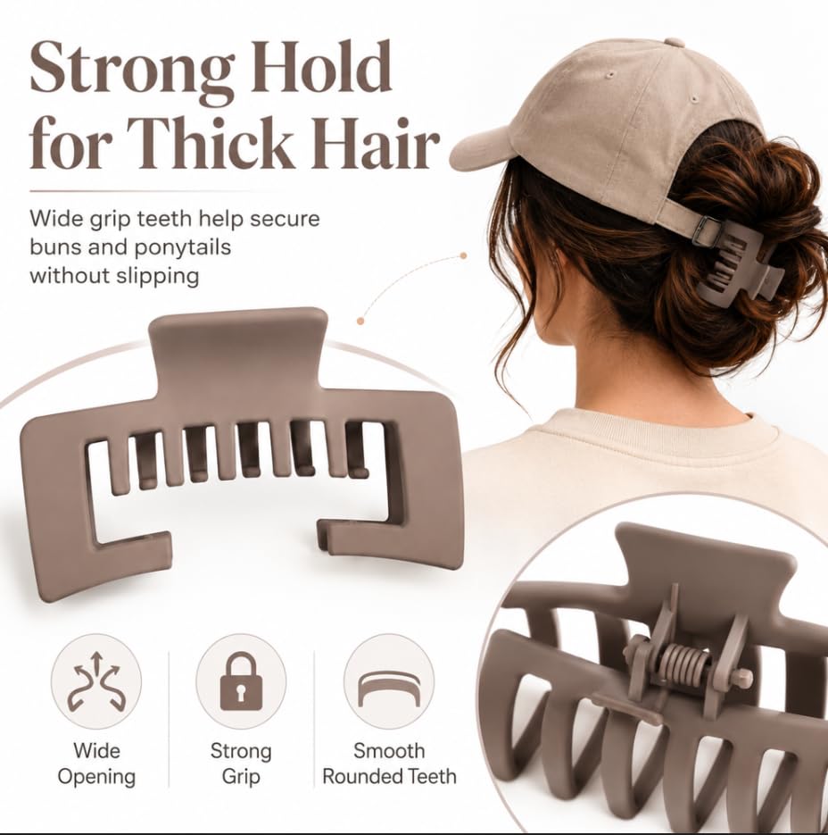 4 pcs Hat-Friendly Claw Clips for Baseball Cap & Trucker Hat,4.1 inch Large Strong Trucker Hat Claw Clips,Hair Accessories Gift for Thick Hair