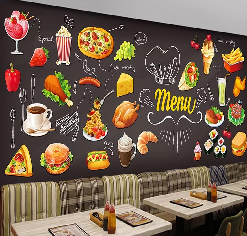 Papel tapiz 3D con foto de cafetería, tienda, restaurante, mural de graffiti de pizarra, 3D, 150 x 105 cm