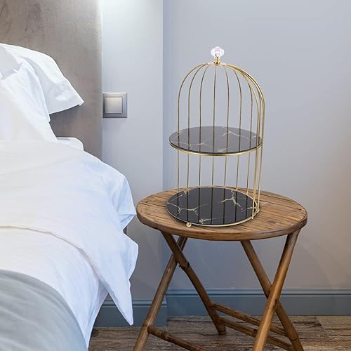 Miniatura 4 de Soporte de 2 niveles para tartas con forma de jaula de pájaros, soporte de metal para cupcakes, soporte para tartas, bandeja para servir postres