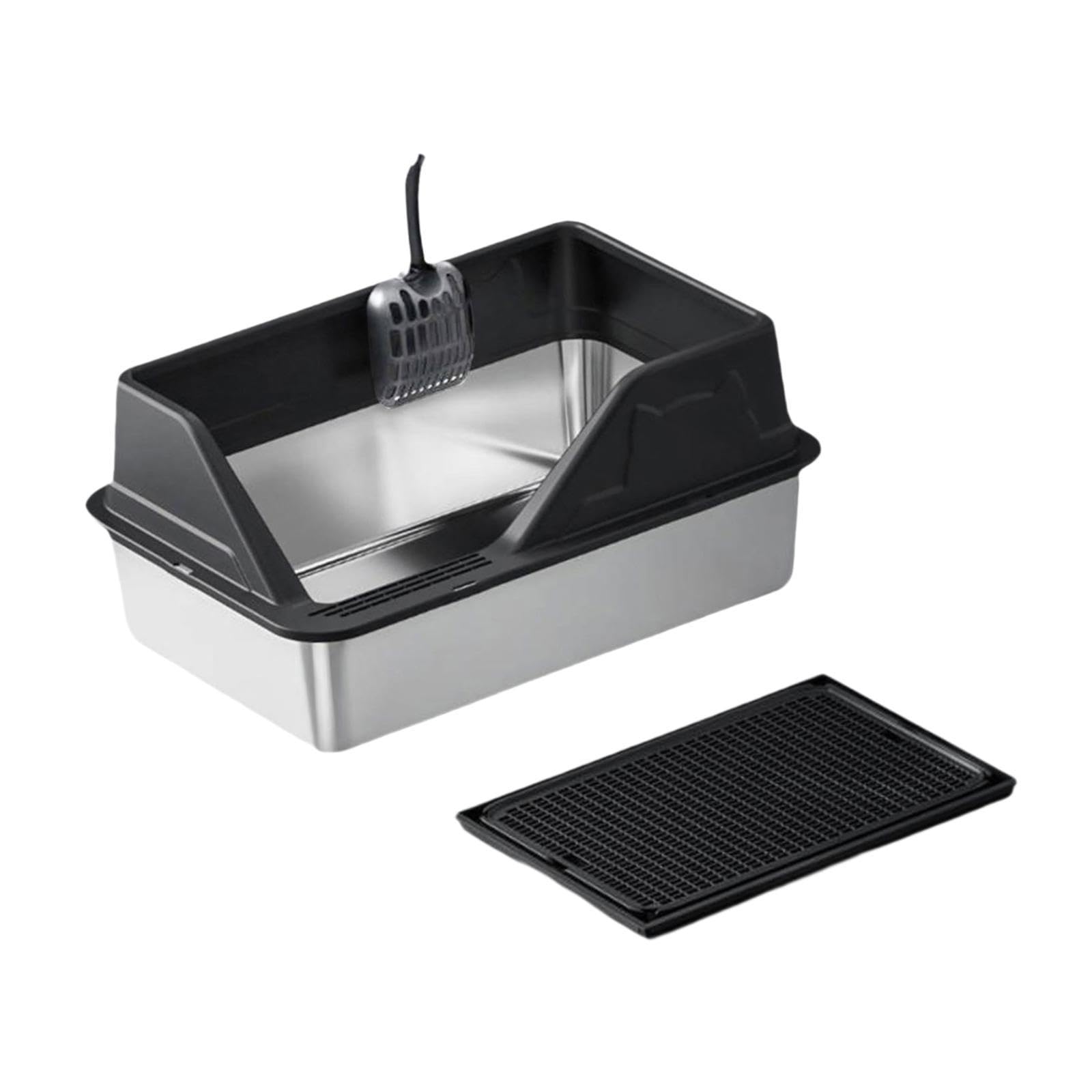 Bandeja de Arena para Gatos con Bordes Altos, Incluye Pala, Arenero Portátil para Gatos, Caja de Arena para Gatitos, Negro