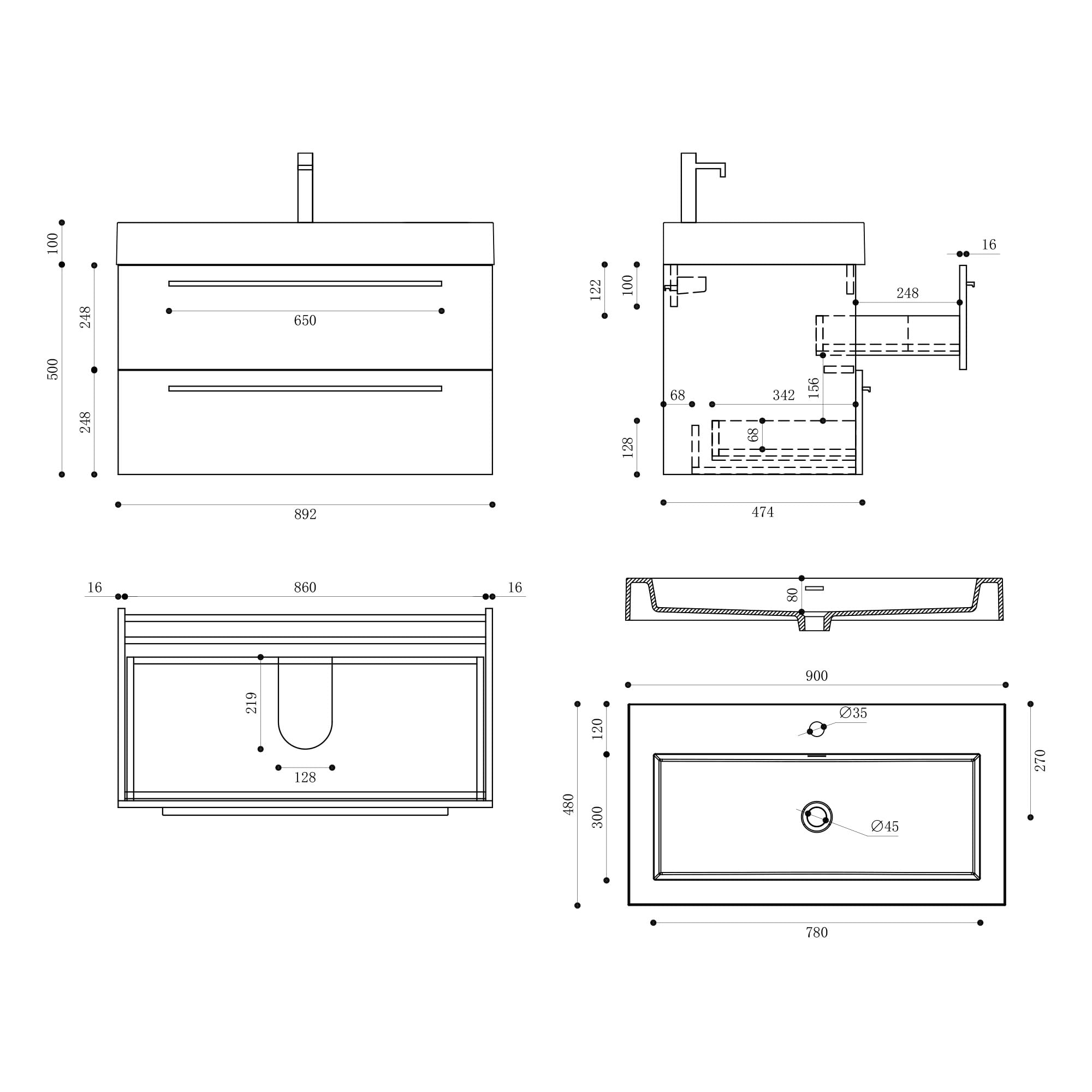 Mai & Mai Meuble de Salle de Bain Marron Clair 90cm Meuble sous Vasque Quadratto Meuble Suspendu avec Vasque