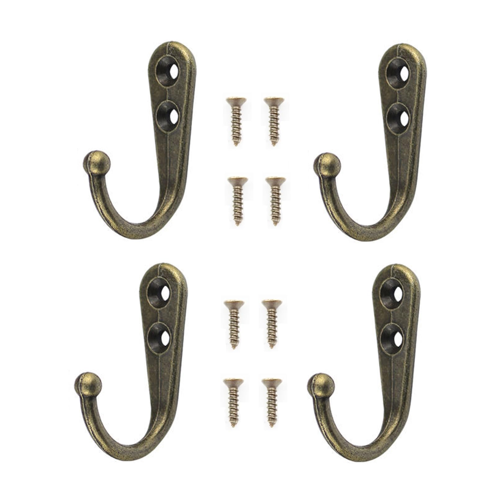 Yesmin Bronze 4 Pcs Wall Mounted Hooks,Coat Hooks Retro Door Robe Hook For Hanging Towel Clothes Hat Key Single Metal Hook Cloth Hanger For In Bedroom Bathroom Kitchen Cupboard (With 8 Pcs Screws)