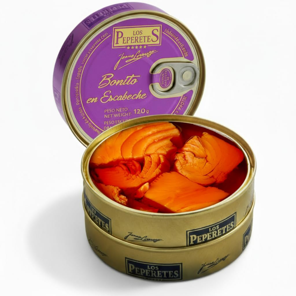 LOS PEPERETES Bonito en Escabeche 120 g | Galicische Gourmet-Konserve | Atlantischer Bonito in Escabeche-Sauce | Handwerkliche Herstellung | Traditioneller Geschmack aus Galicien