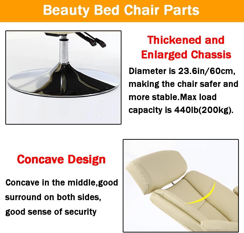 INTBUYING Rice White Beauty Bed Chair 360 Degree Rotating Facial Beige Bed Spa Table Salon Chair Adjusted Angle 90-175 Degrees for Beauty &Home Office Chair Air Pressure Lifting Load 440LB