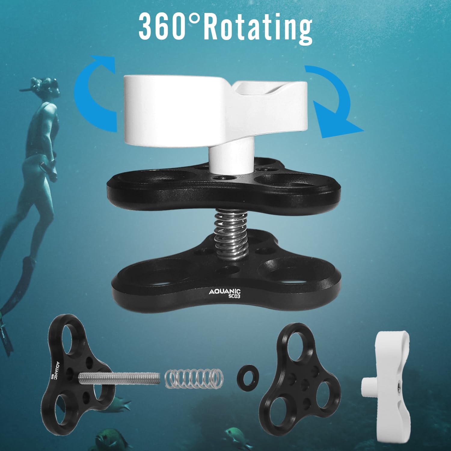 nitescuba 2 soportes de abrazadera de bola estándar de 1 pulgada, soporte de abrazadera de bola larga de 360° para sistema de bandeja de brazo de luz de buceo subacuático (SC03)