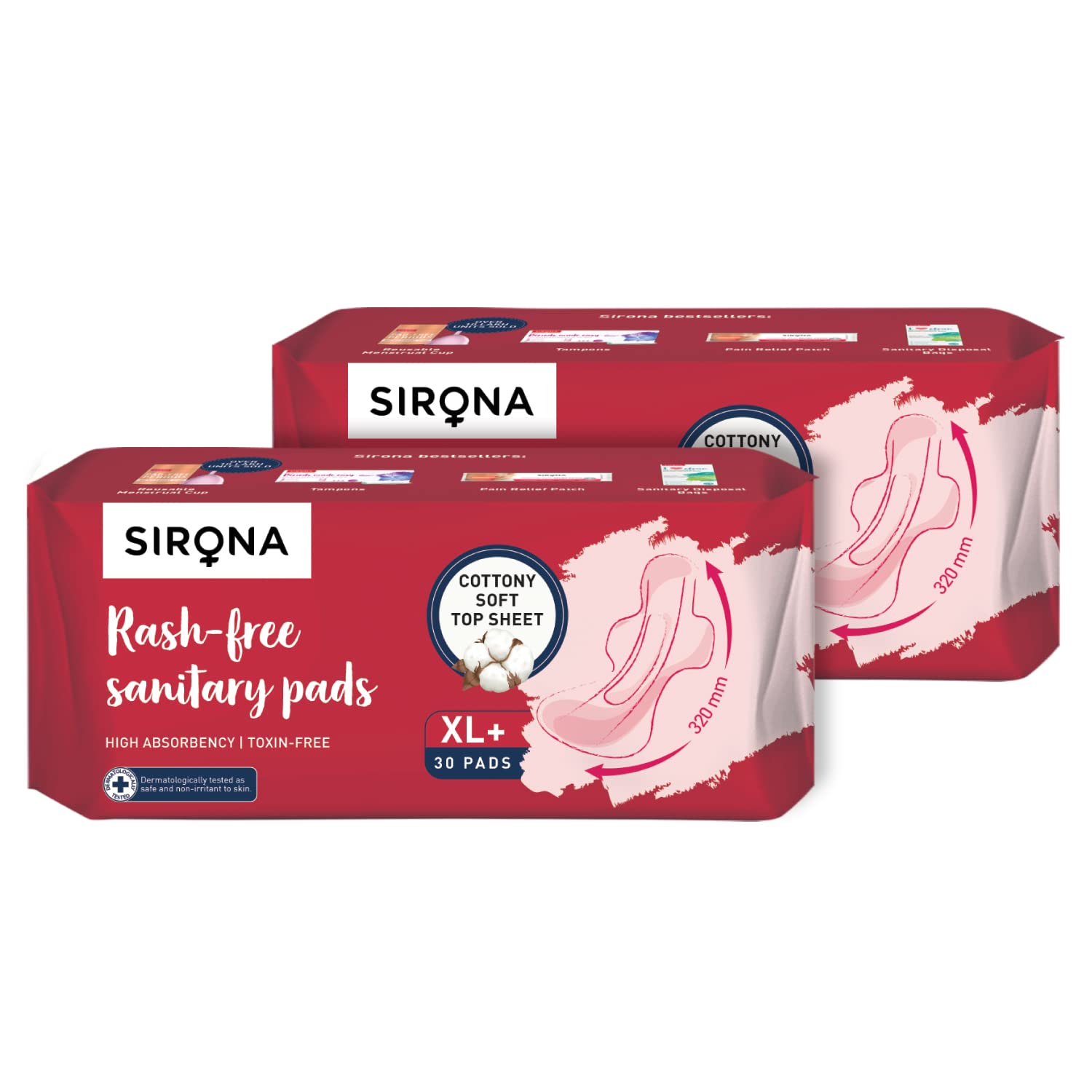 Sirona Max Sanitary Pads for Women | XL Plus (Pack of 60 Pads) | 100% Rash Free & Toxic-Free | Organic Cotton Sanitary Pad | Up to 0% Leakage, Comfortable & High Absorbency