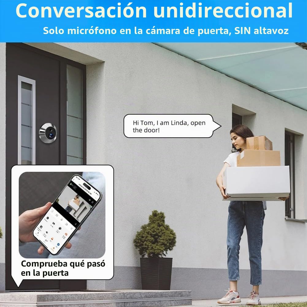 Cámara digital para mirilla de puerta 1080P con gran angular de 120° y sensor de movimiento PIR, monitor LCD a color de 4.3 pulgadas, visión remota inalámbrica, para Wi-Fi de 2.4G, batería
