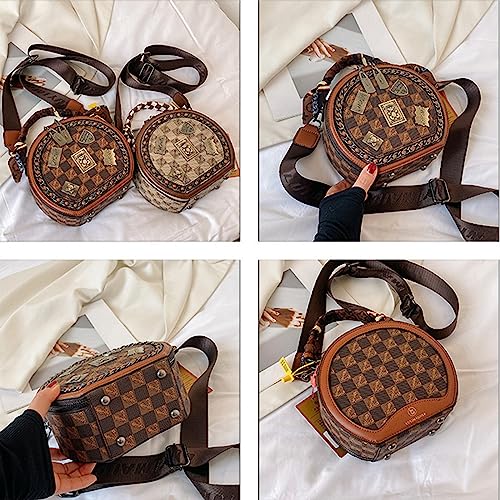 Fashion Retro Bear Badge Print Real Leather Purse Handbags, Round Shoulder Bag Cross Body For Women4