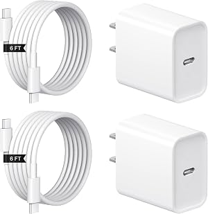 iPhone 17 16 15 Cargador Carga Rápida 2+2Pack USB C con Cable 6FT | PD 20W Carga Rápida para iPhone 17/17 Air/17 Pro/17 Pro Max/ iPhone 16/15 Series, iPad Pro/AirPods