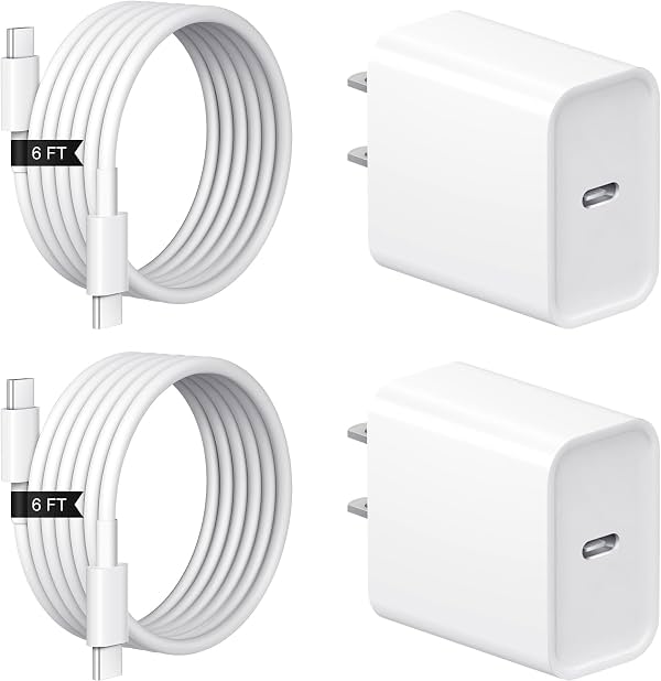 iPhone 17 16 15 Cargador Carga Rápida 2+2Pack USB C con Cable 6FT | PD 20W Carga Rápida para iPhone 17/17 Air/17 Pro/17 Pro Max/ iPhone 16/15 Series, iPad Pro/AirPods
