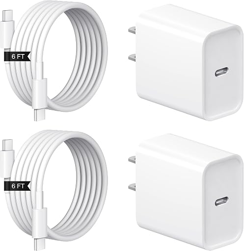 iPhone 17 16 15 Charger Fast Charging 2+2Pack USB C Charger with 6FT Cable | PD 20W Fast Charging for iPhone 17/17 Air/17 Pro/17 Pro Max/ iPhone 16/15 Series, iPad Pro/AirPods