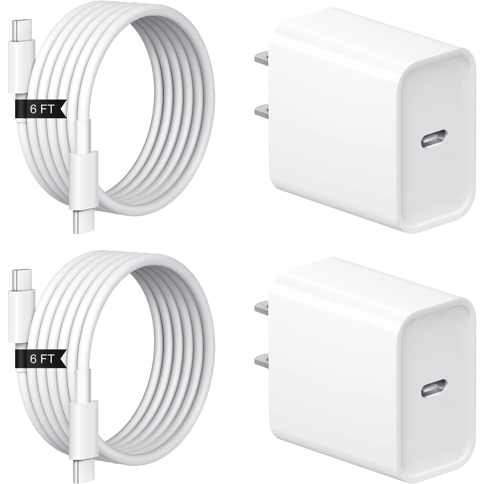 iPhone 17 16 15 Charger Fast Charging 2+2Pack 20W USB C Wall Charger with 6FT Fast Charging Cable Compatible with iPhone 17/17 Air/17 Pro/17 Pro Max/iPhone 16/15 Series, iPad Pro/AirPods