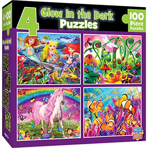 MasterPieces Puzzles Collection - Hidden Image Glow Purple 4-Pack 100 Piece Jigsaw Puzzles