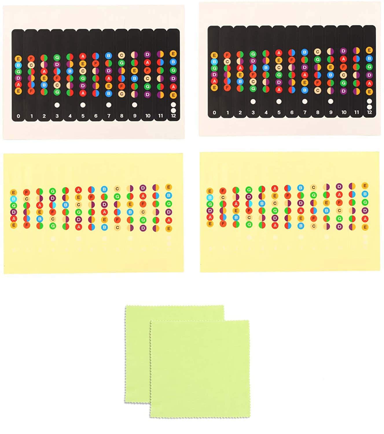 Excefore 14pcs Guitar Fretboard Note Chart Decals Fingerboard Fret Map Removable Color Coded Sticker Guitar Fretboard Notes Map Labels Fret Sticker Decals For Beginner Piano Cloth Radom Color