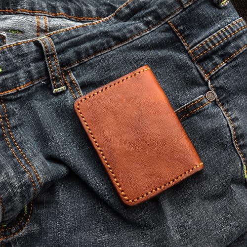 Handmade Leather Bifold Wallet, Brown with Decorative Stitching4